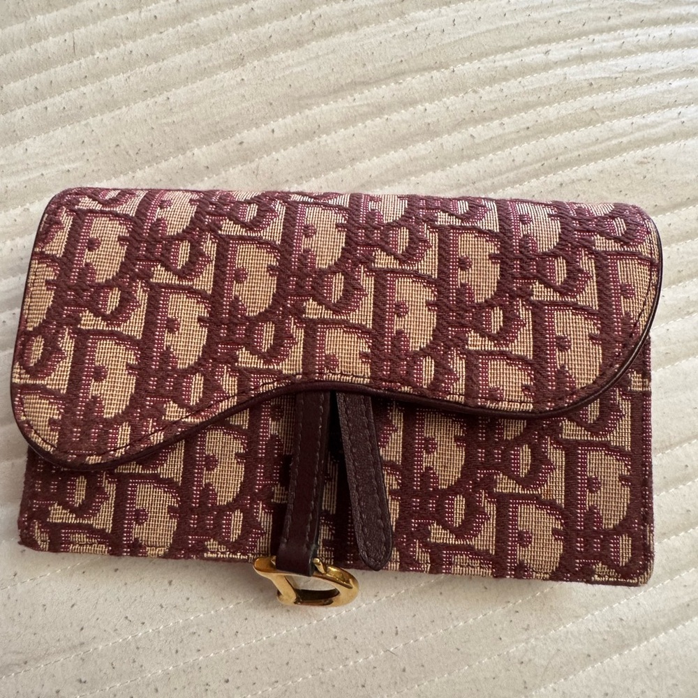 Dior Burgundy and Beige Monogram Mini Bag like brand new. With cover no box